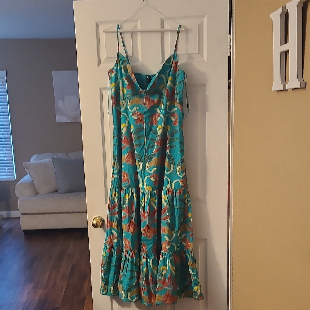 INC International Concepts Turquoise and Coral Maxi Dress